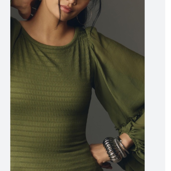 BALLOON-SLEEVE SMOCKED TOP - Picture 3 of 9